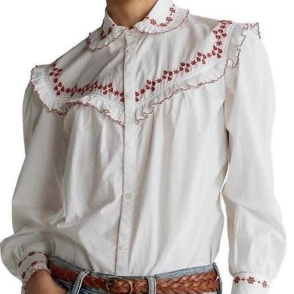 Ralph Lauren White Blouse with Red Embroidery - Picture 1 of 4